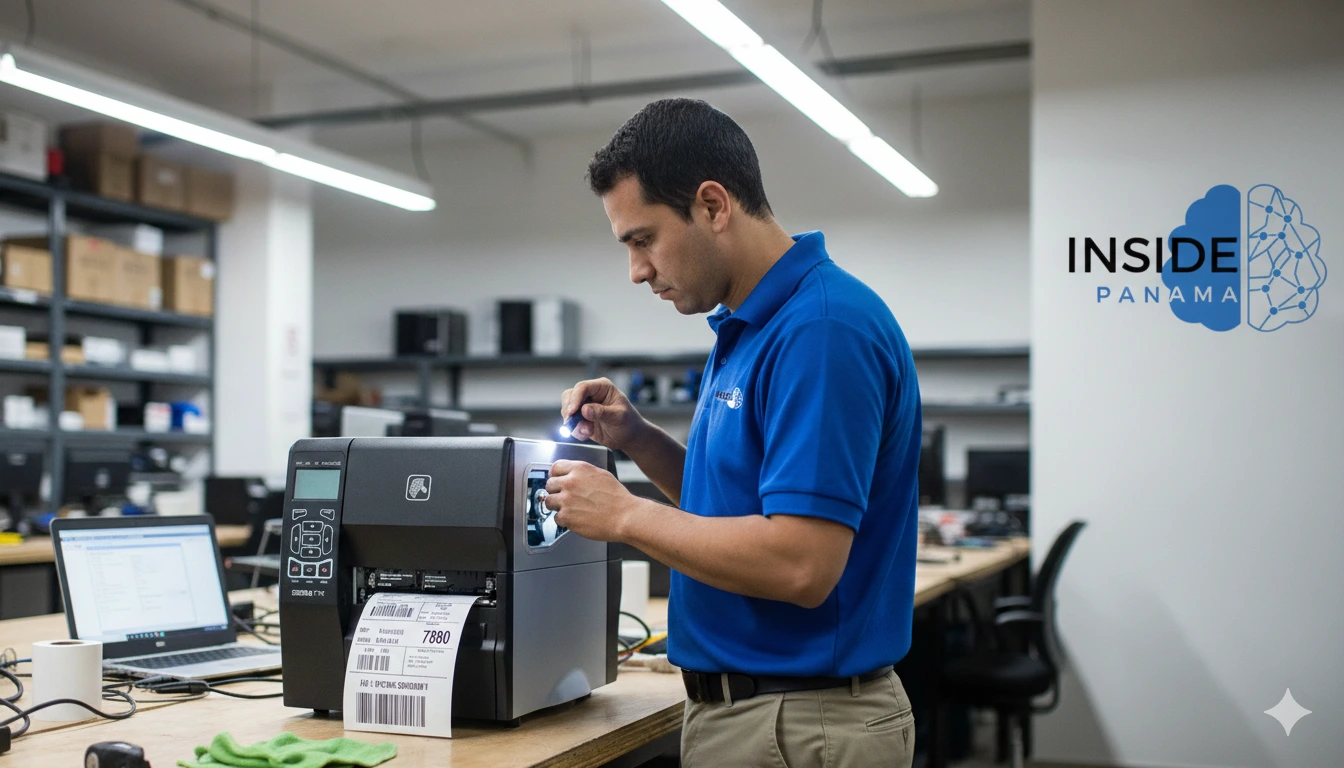 Tecnico de Inside dando mantenimiento a impresora ZT230